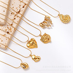 跨境ins不锈钢立体吊坠项链 电镀金色轻奢纹理锁骨链欧美饰品批发