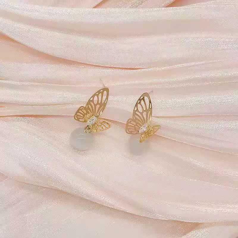 Universal earrings, silver 925 sample, cat's eye, high-quality style