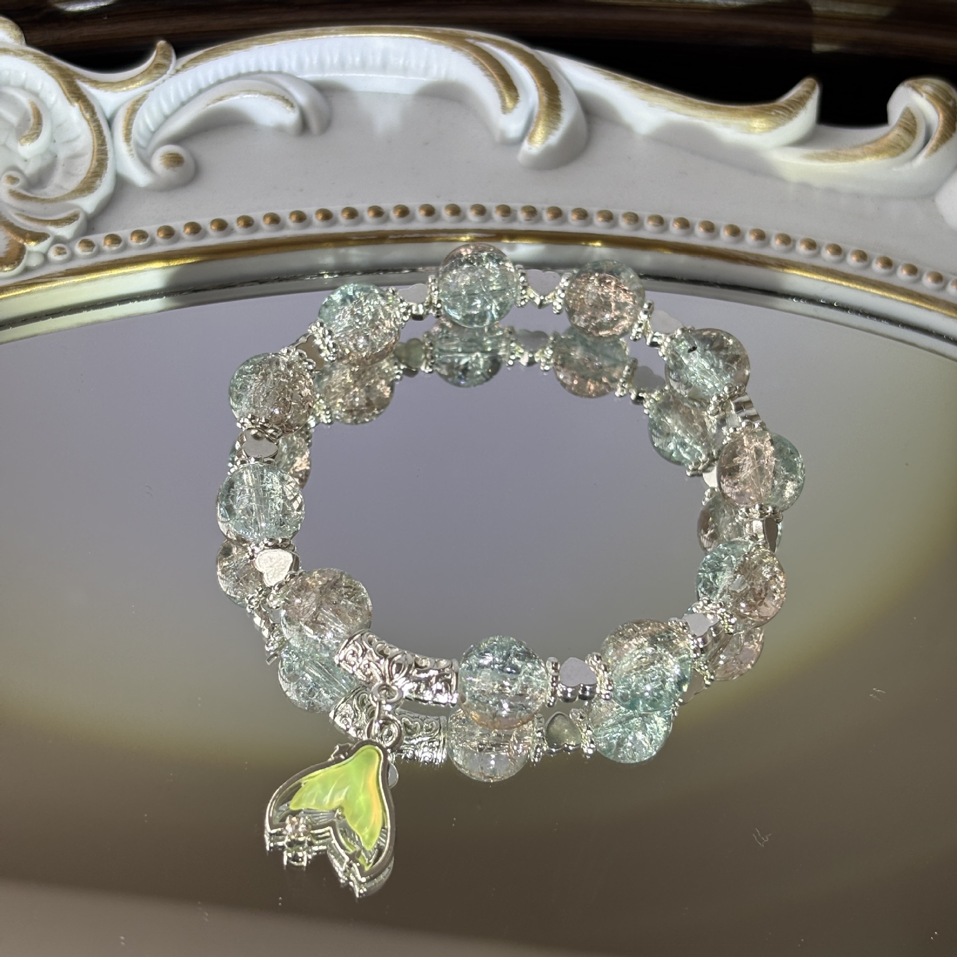 S106-Pulsera Corazón Sirena Mar Fantasía Café Verde#tamaño 828