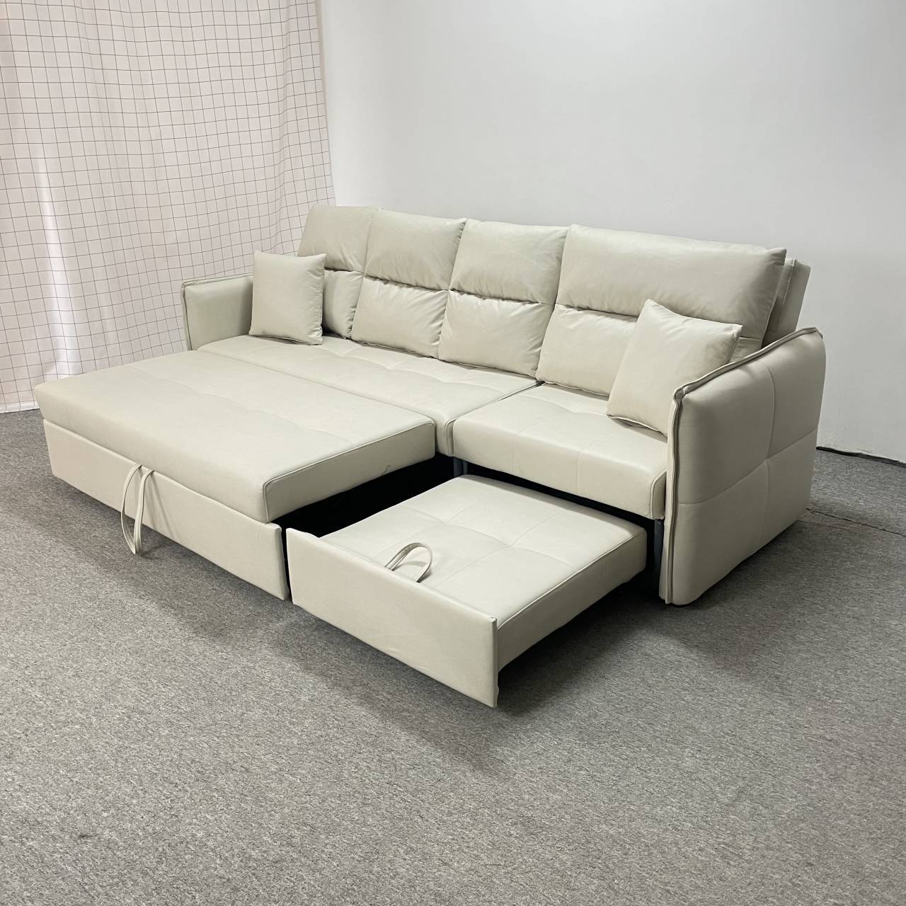 Sofá cama de esquina de la sala de estar de pequeña casa sin lavado almacenamiento de tela de tecnología multifuncional sofá push-pull de doble propósito