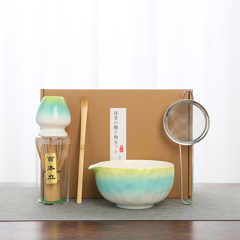 Juego de matcha degradado de matcha de estilo japonés exclusivo transfronterizo, cepillo de té Baibenli, juego de 5 piezas de herramientas de té de la dinastía Song