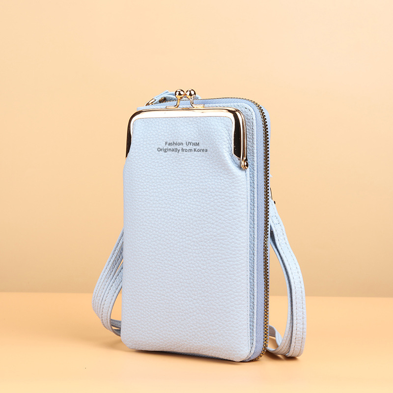 Nuevo bolso del teléfono móvil Bolso pequeño de las mujeres Cartera de cremallera vertical Patrón de lychee de moda japonesa y coreana Bolso bandolera multifuncional