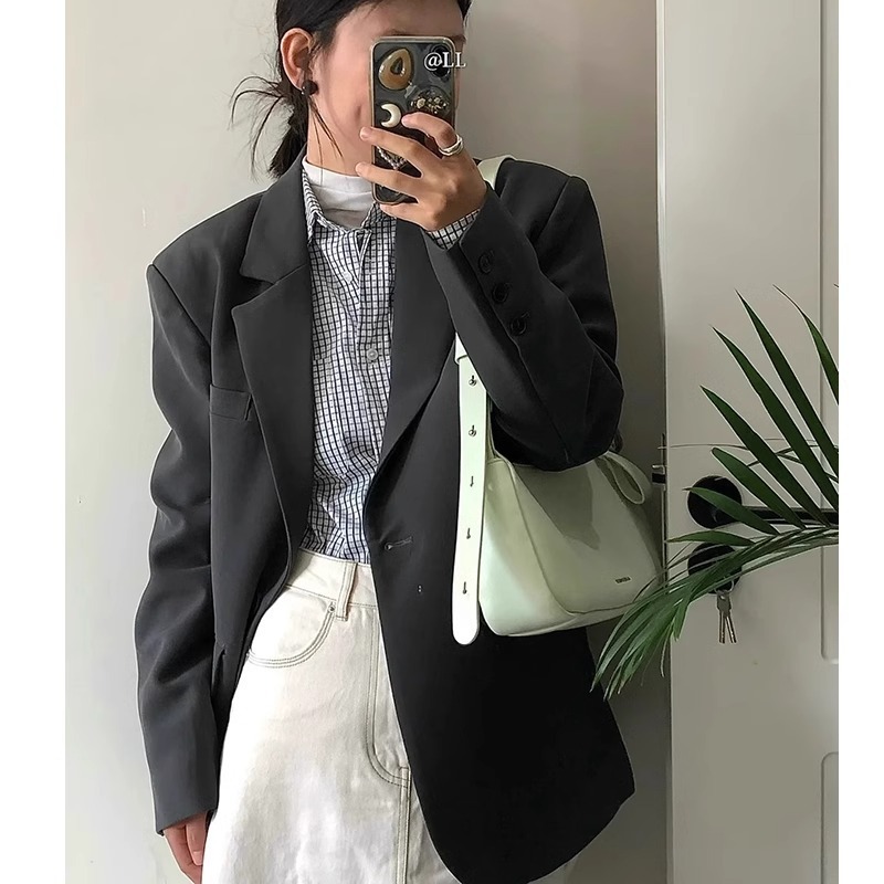 高级感灰色西装外套女秋2025新款韩系宽松休闲气质小西服早秋装|undefined