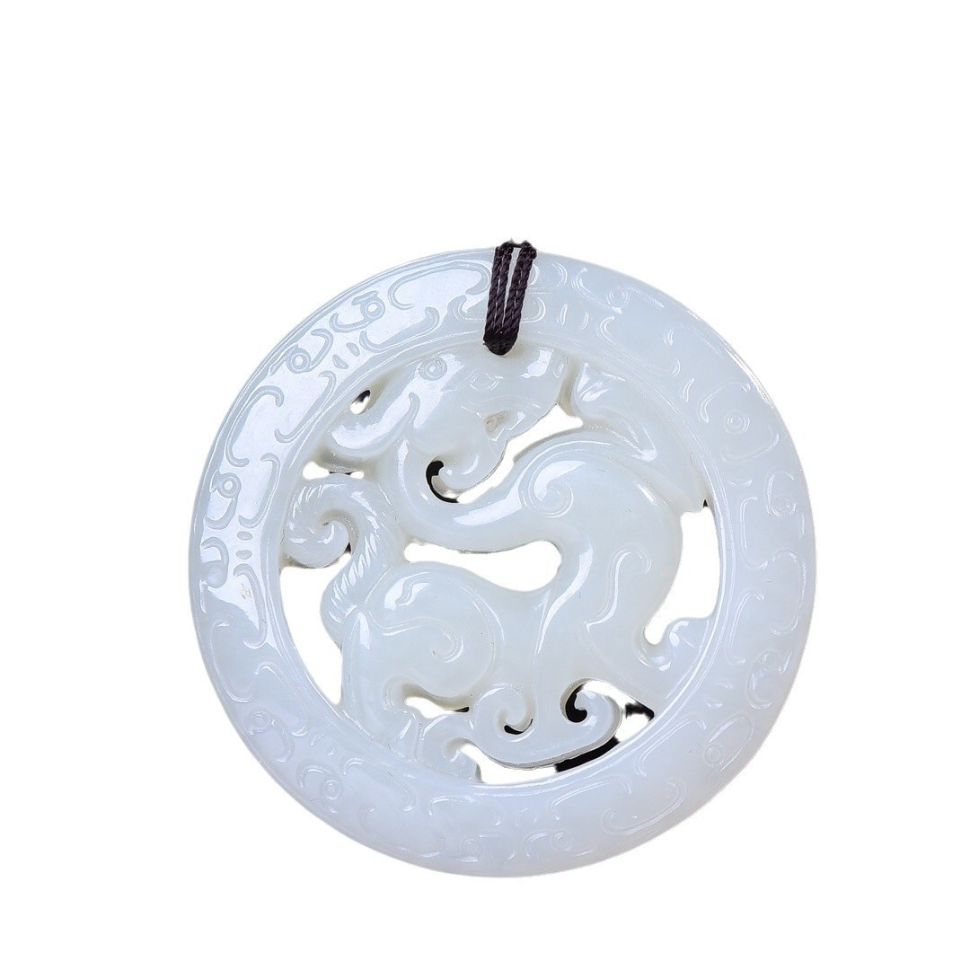 YUJIAYU FIDELITY HETIAN JADE ANTIQUE LONG YU PEI 양면 할로우 라운드 브랜드 내츄럴 제이드 조디악 드래곤 펜던트