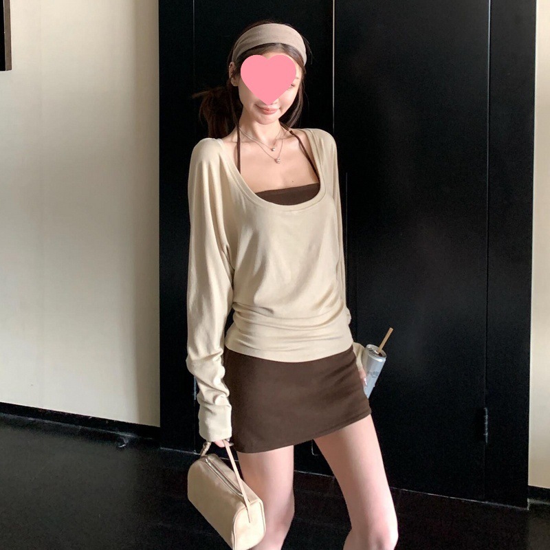 跨境早秋装搭配一整套5新气质修身挂脖吊带包臀裙连衣裙子女秋季|undefined