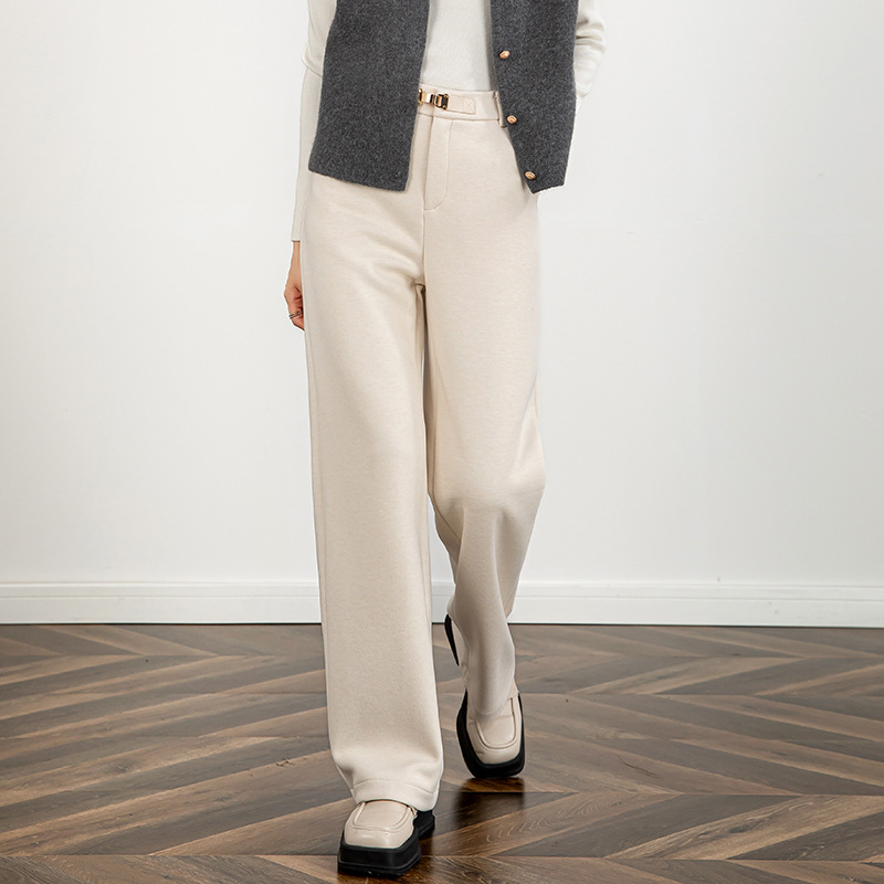 양모 넓은 다리 바지 2024 가을 | 겨울 새로운 아세트산 처짐 슬림 캐주얼 스트레이트 레그 팬츠 9173D