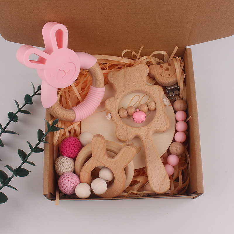 Bebés y bebés beech campana set de dibujos animados colchones de goma de goma osos tetina cadena set de cinco piezas