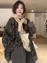 韩版宽松复古豹纹毛衣女款2024新款秋冬慵懒风软糯加厚针织衫上衣