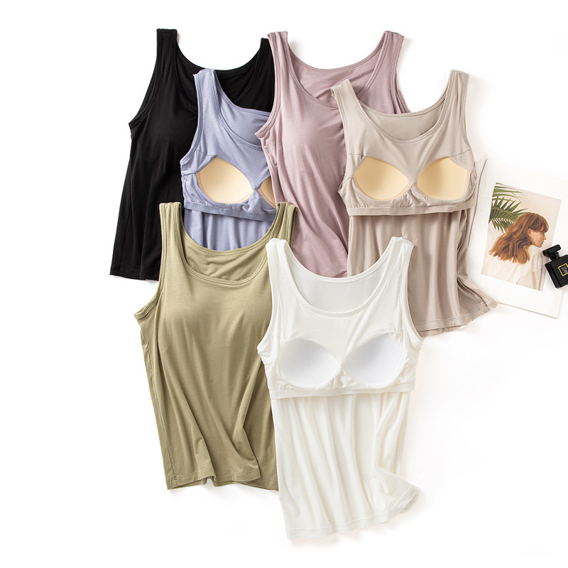 Modal Summer Cool and Loose Large Size Can Be Worn Outside with Chest Pad All-In-One Fixed Cup Vest for Women with Chest Pad Inside