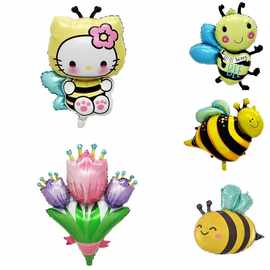 可爱动物郁金香花束气球蜜蜂kt猫蜜蜂儿童生日布置铝膜气球