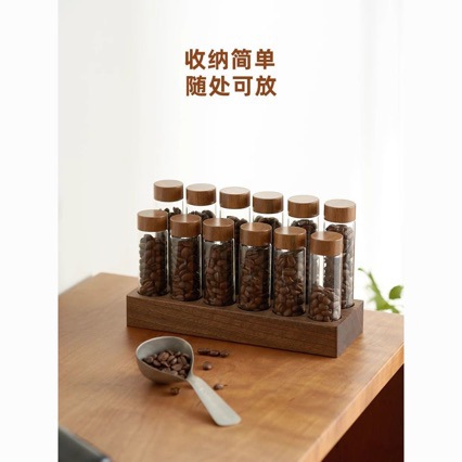 Nuevo tipo transfronterizo de madera sólida cubierta de nuez granos de café envasado botella de café olor botella de incienso base de almacenamiento estante de exhibición