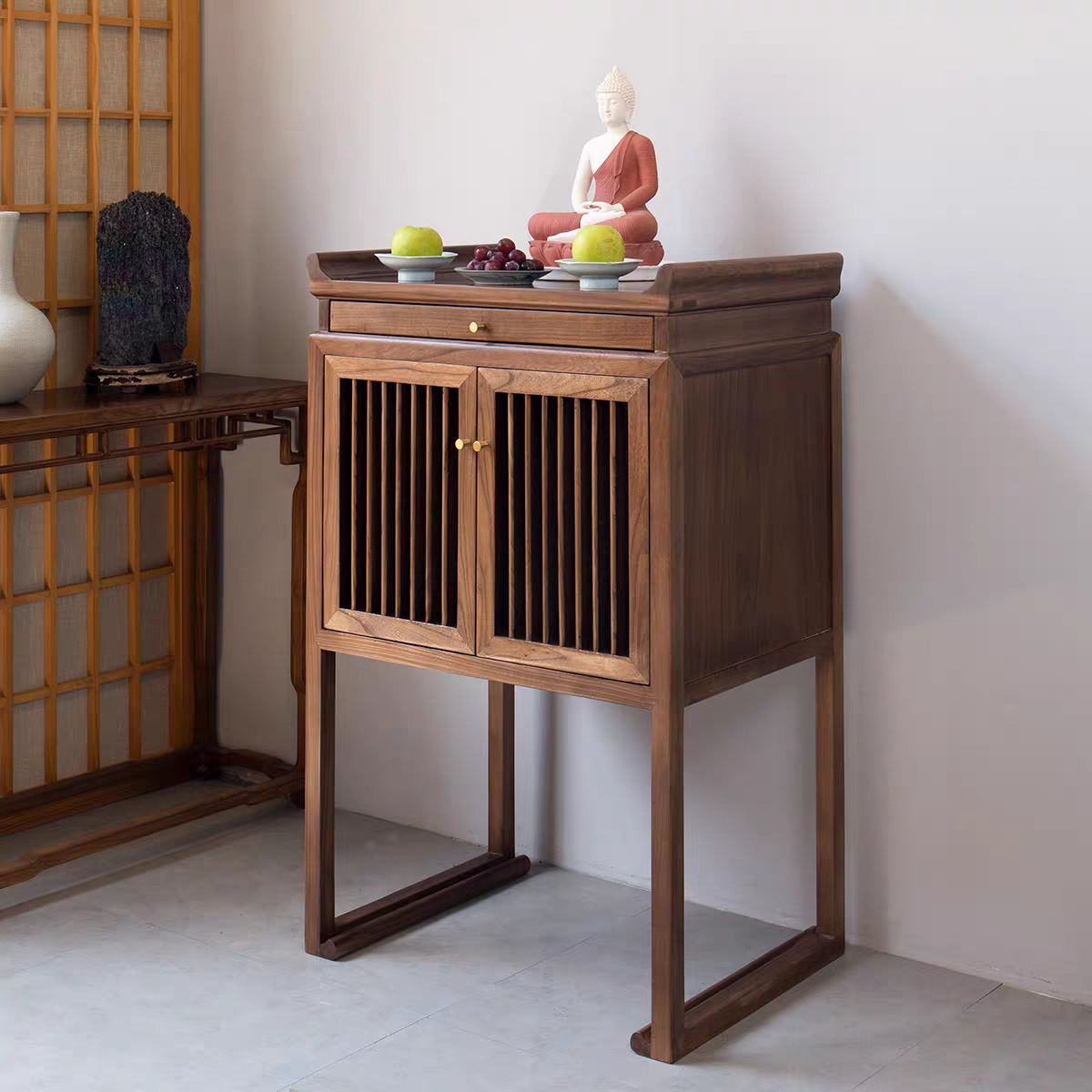 Old Elm Wood Altar Table, Incense Case, Buddhist Altar, New Chinese Style Solid Wood Case, Simple Modern Home Altar, Three-Tier Shrine
