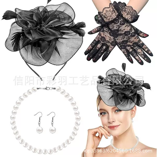 Amazon's best-selling floral hair accessories, gloves, necklace, and earring set, vintage party performance accessories