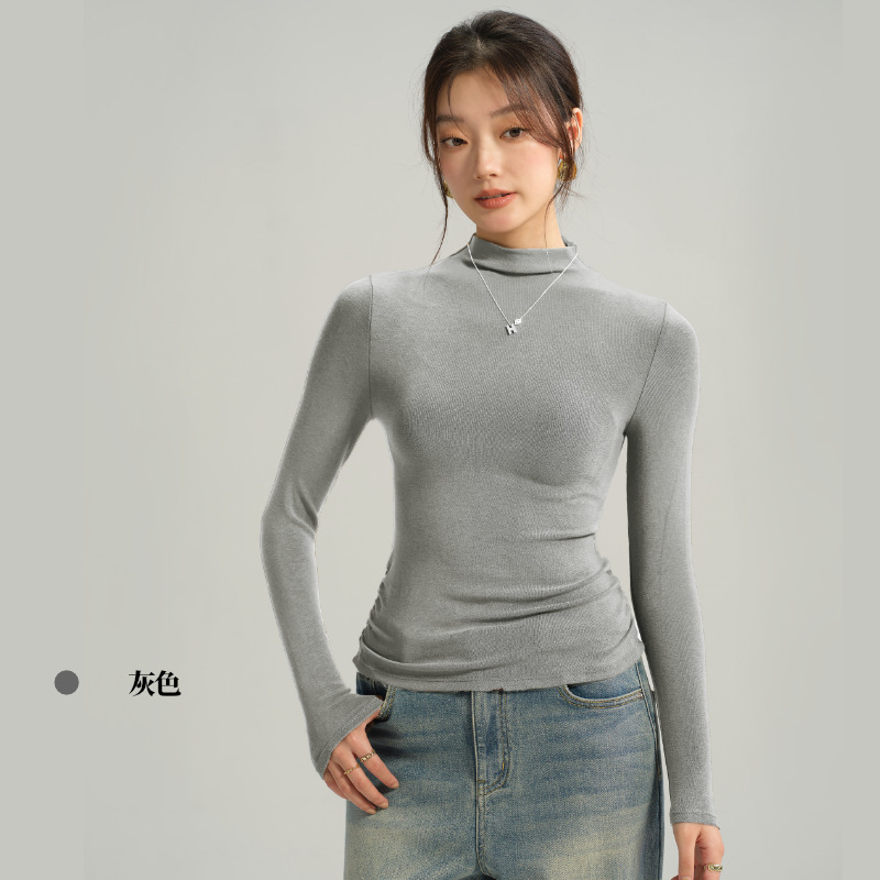 高品质莫代尔半高领纯色收腰打底衫女秋冬季内搭长袖打底t恤上衣|undefined