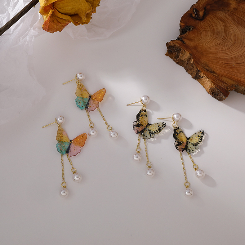 Pendientes De Borla De Perlas De Mariposa De Color De Moda Francesa display picture 3