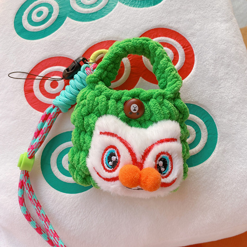 HD12441A03 Chinese New Year Lion Dance Atmosphere Crochet Lanyard Purse Coin Purse Dragon Head New Year Earphone Bag Gift
