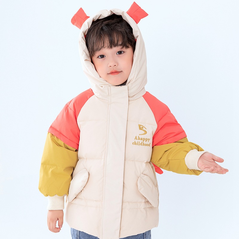 Las niñas lindo moda gruesa caliente con capucha color a juego pato blanco abajo chaqueta de los niños