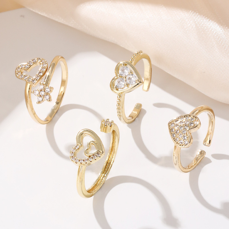 Fashion Heart Shape Copper Plating Zircon Open Ring display picture 2