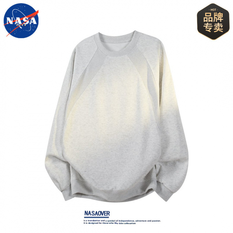 NASA品牌秋季高质量设计感长袖卫衣男士休闲纯色宽松百搭潮流上衣|undefined