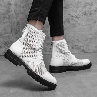 2025夏季跨境大码透气靴子男透气男靴镂空网纱男靴3leather shoes