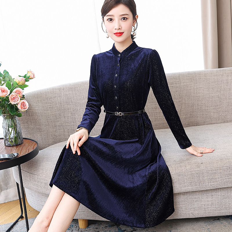Autumn Clothing 2025 New Early Autumn Elegant Classy Western Style Lady Mother Gold Velvet Dress Women Spring