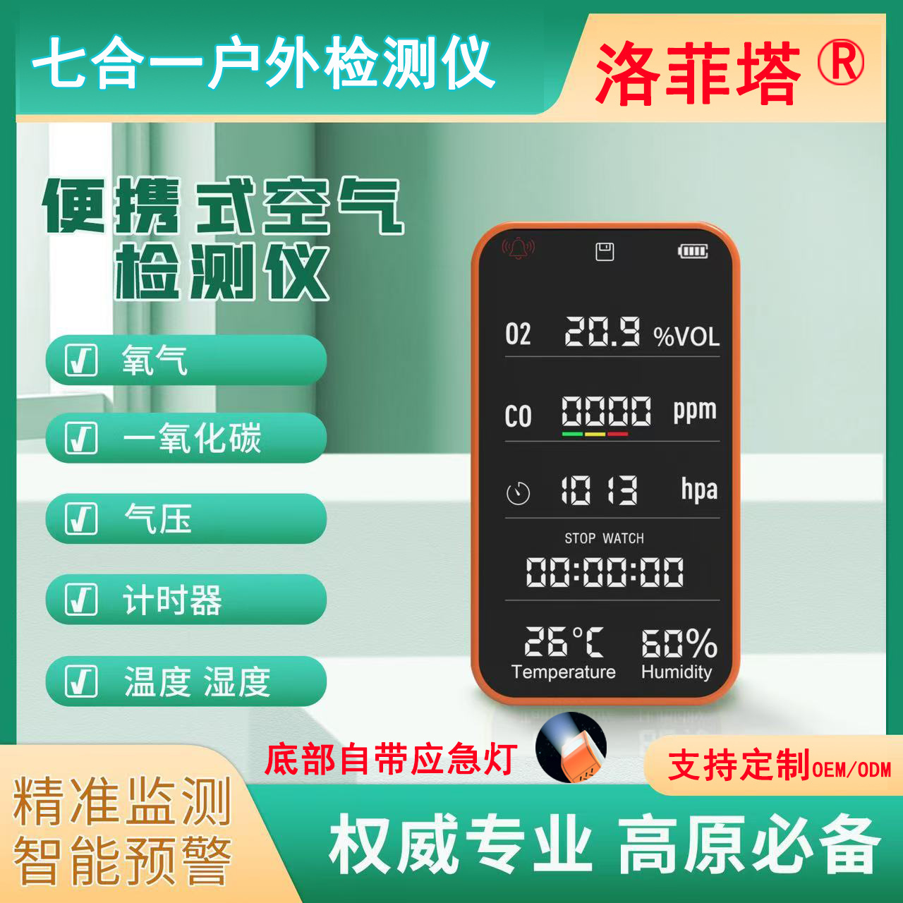 涂鸦智能WiFi数据存储氧气浓度空气检测仪户外露营一氧化碳分析仪