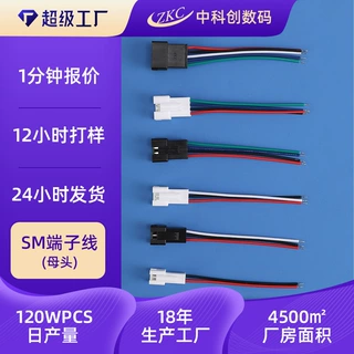 SM端子线定制 红黑端子线2p母头对插电子连接线加工 SM2.54端子线