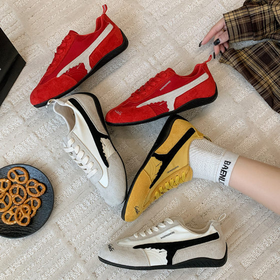 Genuine Leather Red Soft-Soled Moral Training Shoes for Women 2025 Summer New Korean Style Flats-Soled Versatile Casual Sports Shoes Forrest Gump Shoes