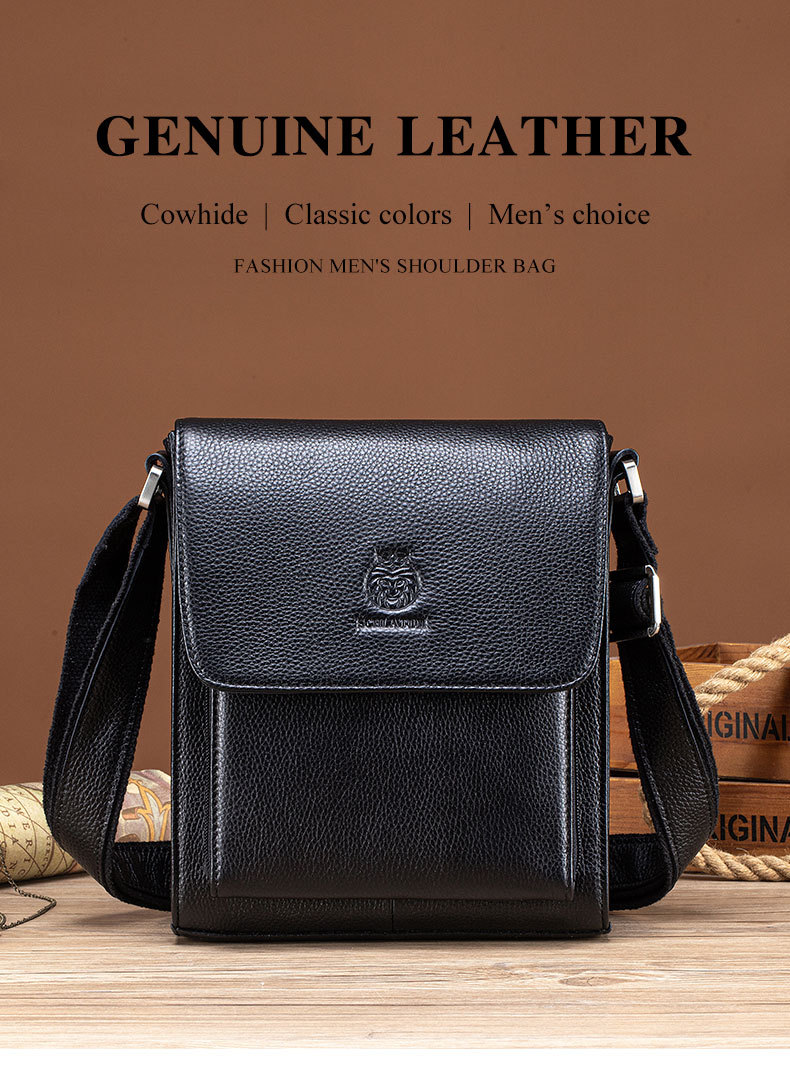 Túi đeo chéo nam da bò cao cấp phong cách doanh nhân — Đen chi tiết 12