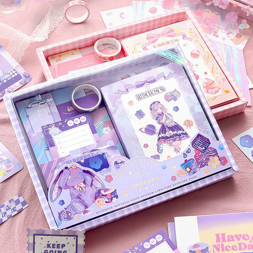 Student handbook gift box set cartoon color loose-leaf diary creative gift prize handbook material wholesale