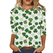 3D數碼印花聖帕特里克綠色圓領7分袖T恤 女裝T恤