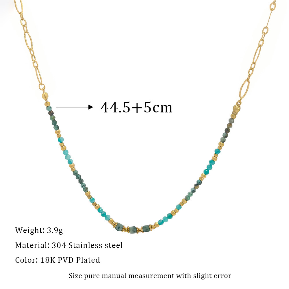 1 Piece Quantity Elegant Geometric 304 Stainless Steel Natural Stone Beaded Chain Necklace In Bulk