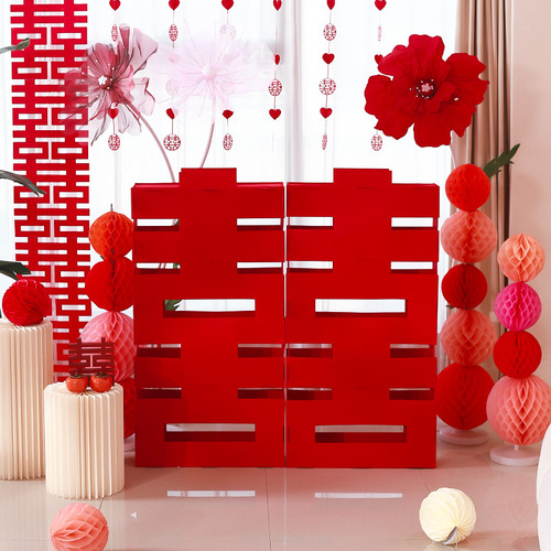 Three-dimensional oversized happy character floor-standing ornaments Internet celebrity knot wedding non-woven fabric 囍 character living room decoration wedding room layout set