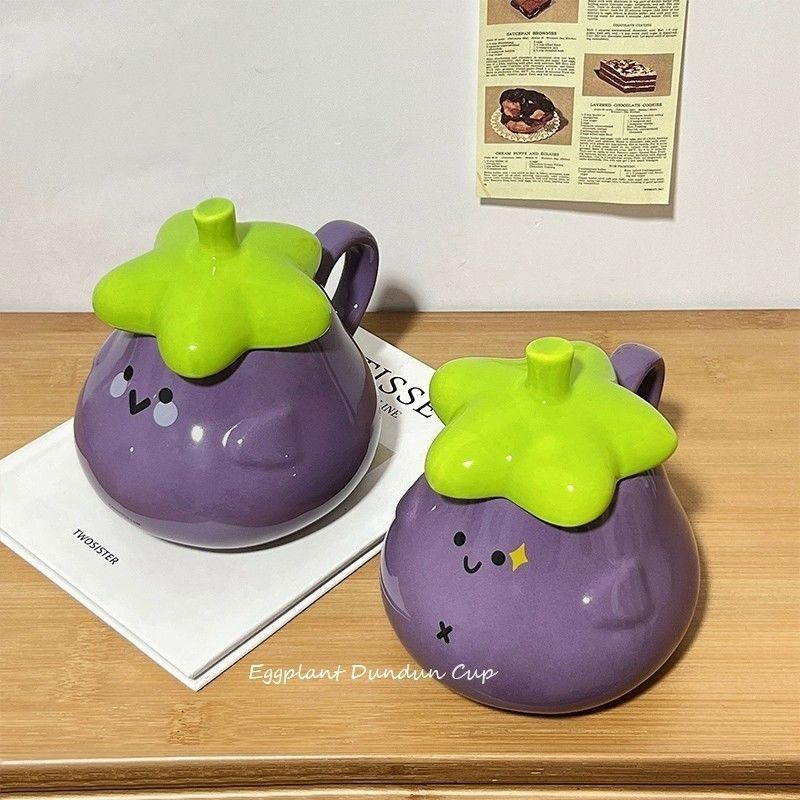 茄子墩墩杯创意搞怪水杯子可爱马克杯生日礼物送女生带盖实用杯子|undefined