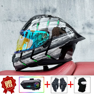 Motosiklet kaskı (dəbilqə) | Men and Women, Bluetooth Full-Face Helmet - green-starlight-iridescent-blue-night-vision-capable-y10-soft-microphone-includes-clear-lens-s