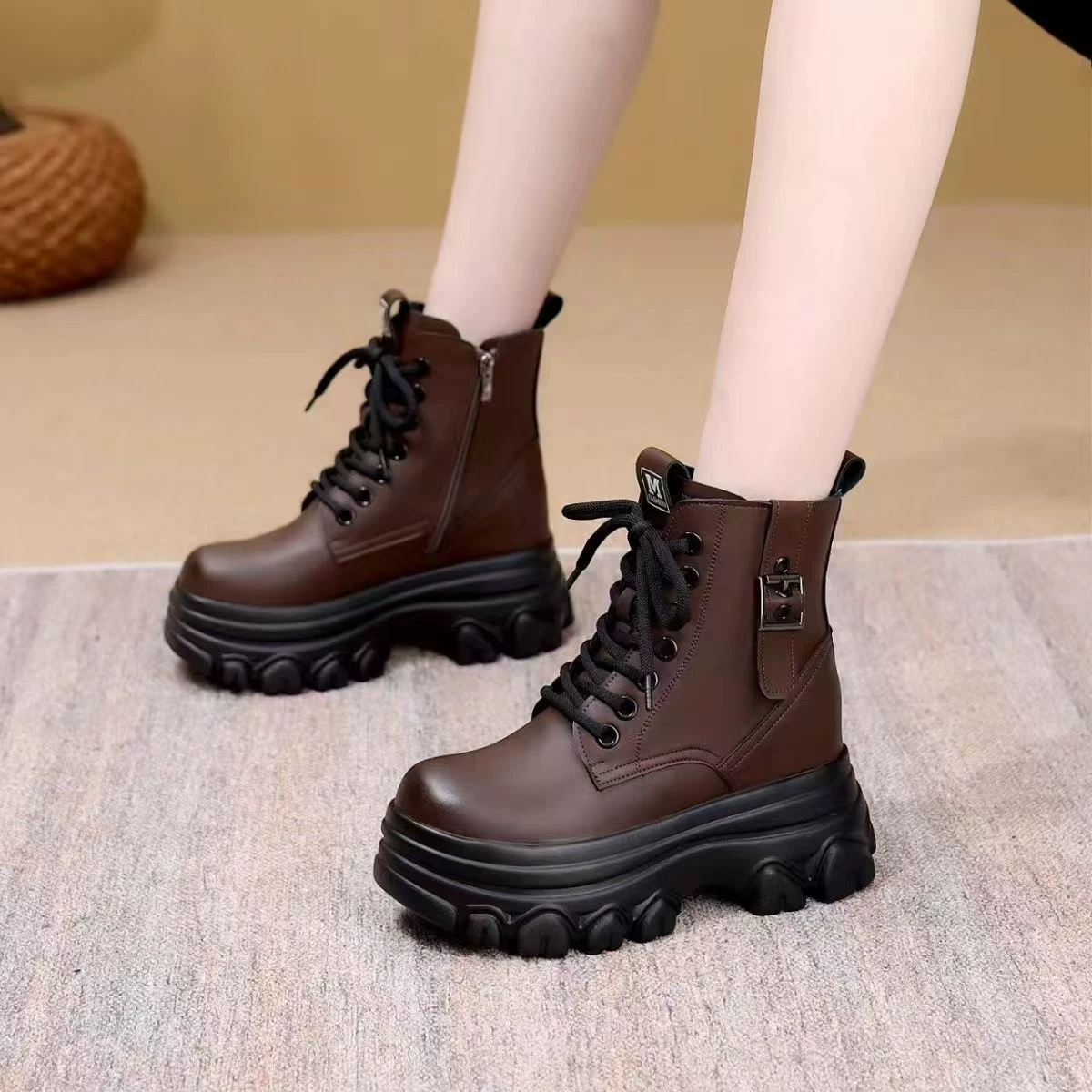 Martens, модные универсальные демисезонные флисовые ботинки на платформе, корейский стиль
