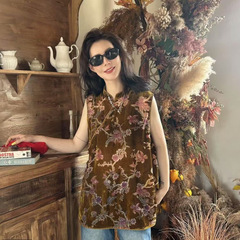 新中式国风女装国潮花朵烧花丝绒上衣夏轻奢设计奥黛旗袍