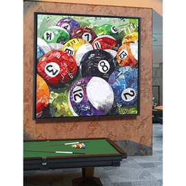 台球厅装饰画创意斯诺克桌球厅俱乐部海报覆古油画黑八台球挂画