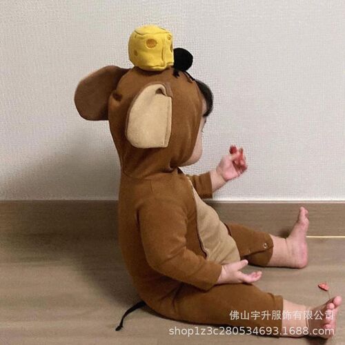Spring new infant onesie, mouse shape baby harem ins style 100-year-old clothing going out to report clothes