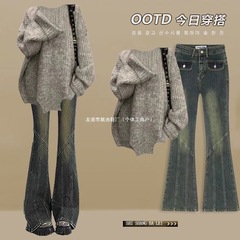 秋冬装搭配一整套2025新款韩版宽松慵懒毛衣做旧牛仔裤两件套装女