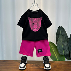 童裝男童夏季短袖套裝2024新款兒童時髦卡通衣服寶寶夏天酷帥潮裝
