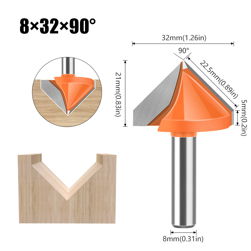 8mm mango 60 grados 90120 grados 150 grados 3D cuchillo en forma de V cuchillo 3D cuchillo de talla de la computadora cuchillo de carpintería cuchillo en forma de V cortador de fresado