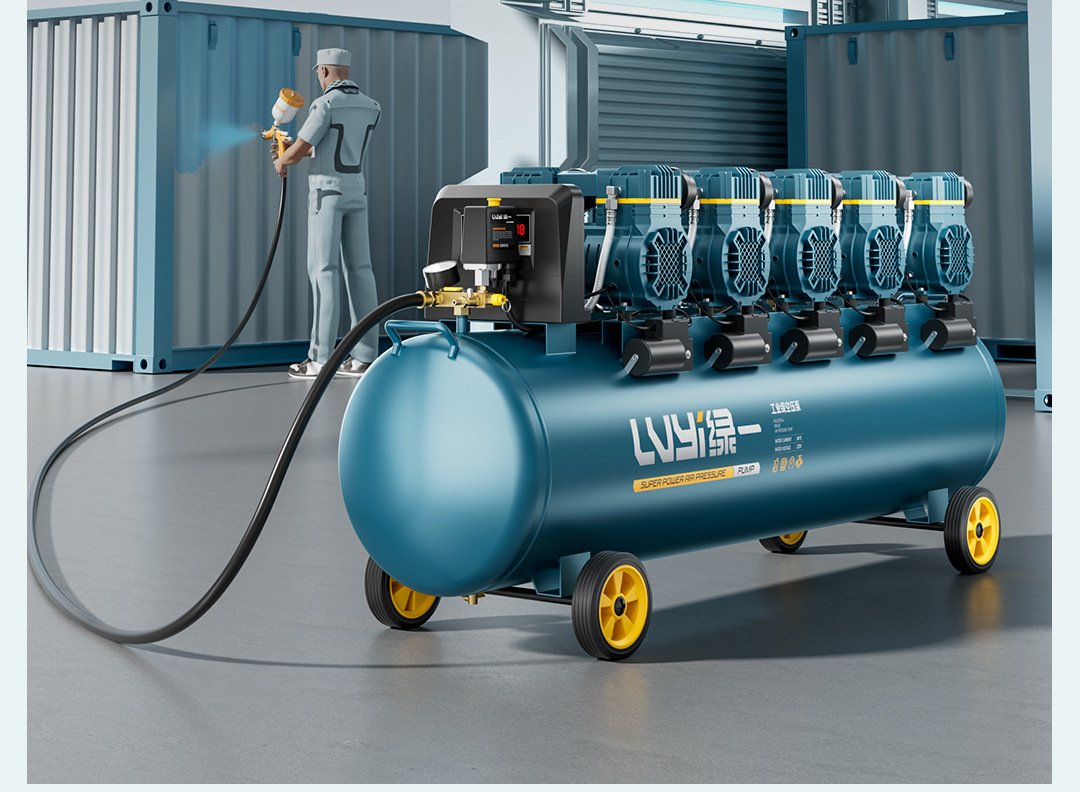 Green Industrial Air Compressor 220V Oil-Free Silent Air Pump High Pressure Air Compressor Portable Woodworking Air Pump