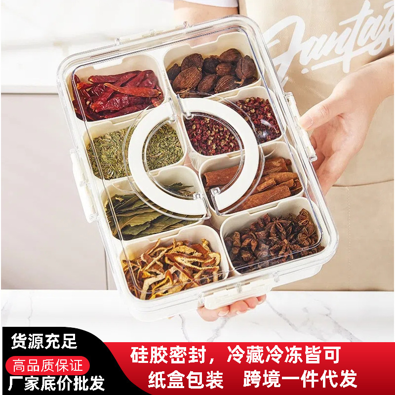 Kitchen Spice Storage Box, Household Seasoning and Dry Ingredient Organizer, Sealed Box for Refrigerator Food with Lid and Compartments Kitchen Spice Storage Box, Household Seasoning and Dry Ingredient Organizer, Sealed Box for Refrigerator Food with Lid and Compartments