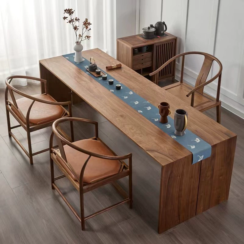 Новый полностью цельный деревянный чайный столик из черного ореха в китайском стиле Чайный стул Врезной и Шипованный чайный стол и стул Комбинация бревенчатого минималистского стола и стула дзен
