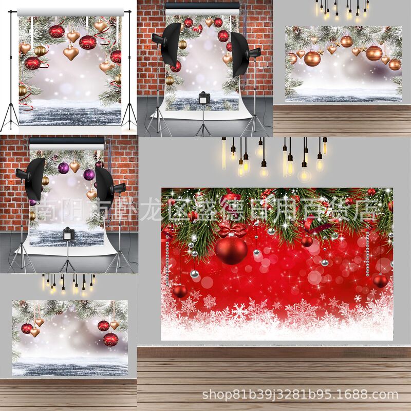 Cross-border Christmas tree ball background banner Christmas snowflake light spot Family party supplies portrait studio background cloth