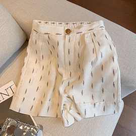 印花棉麻短裤女宽松休闲2025夏季新款轻奢高级感百搭显瘦阔腿裤潮