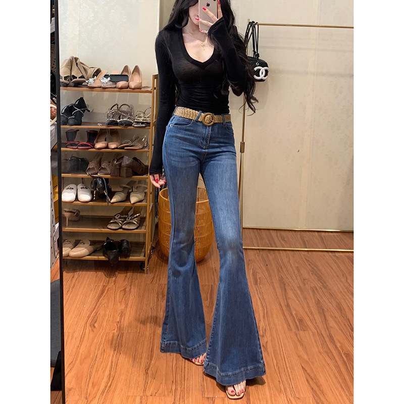新款修身长腿微喇牛仔裤女2025秋季高腰显瘦时尚气质鱼尾喇叭裤|undefined