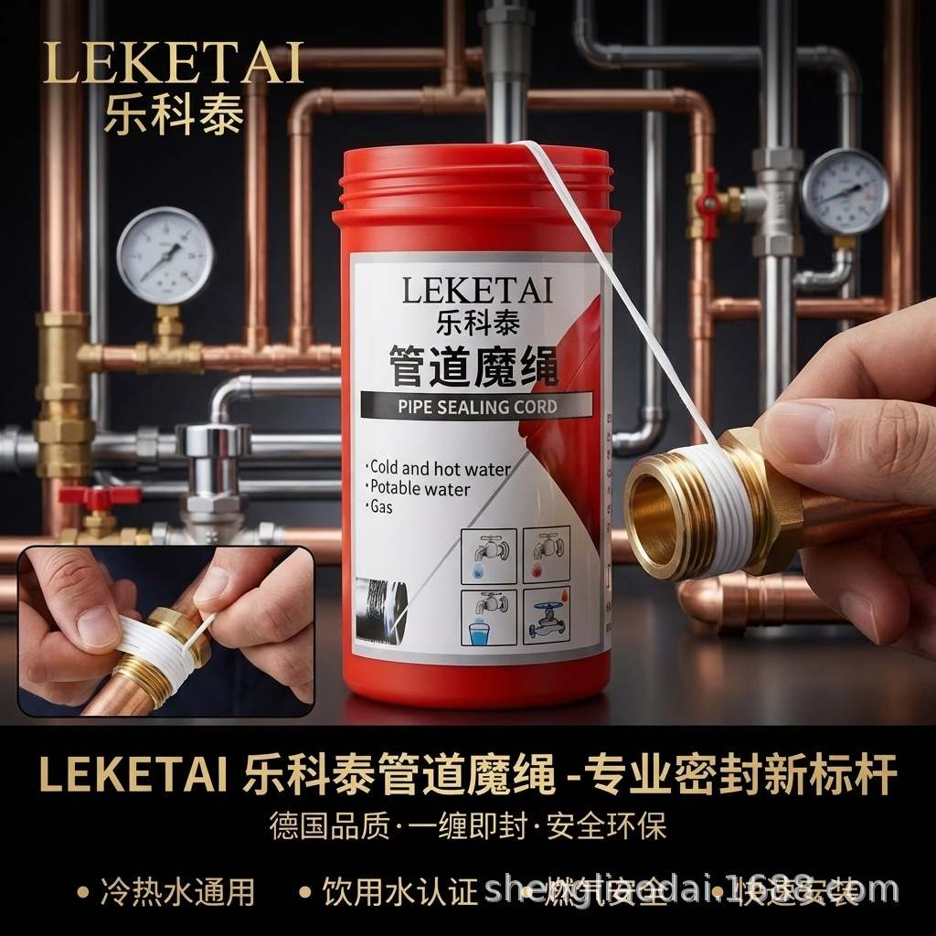 管道魔绳定制160米饮用水密封线金属螺纹耐高温可回调生料带