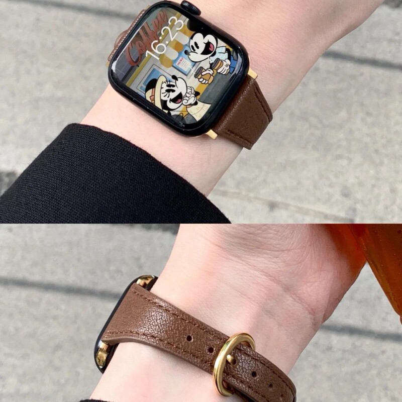 Small Horseshoe Buckle, Exquisite and High-End Leather Strap, Suitable for Apple Watch 9, Apple Watch iWatch 11Se